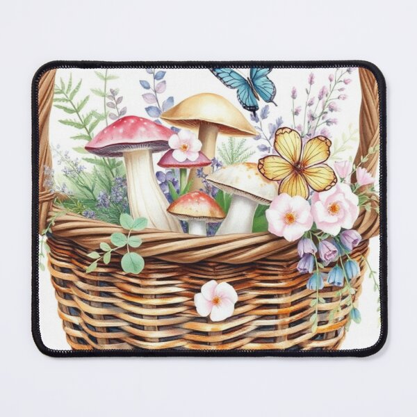 Item preview, Watercolor Woodland Mushroom and Floral Basket Art designed and sold by Jade Ado.