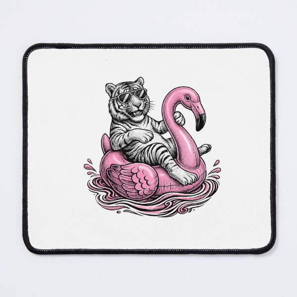 Item preview, Tiger Riding a Pink Flamingo Float | Funny Summer Farm Animal Art designed and sold by SOUFIANE1991.