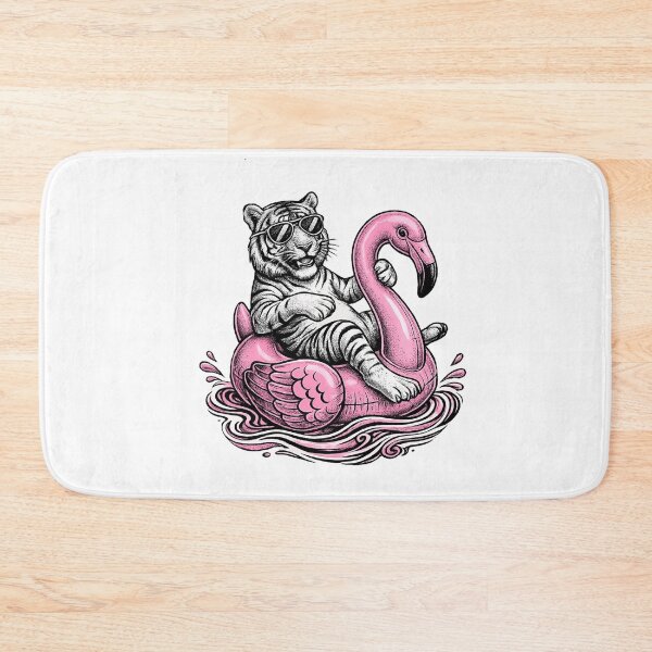 Item preview, Tiger Riding a Pink Flamingo Float | Funny Summer Farm Animal Art designed and sold by SOUFIANE1991.
