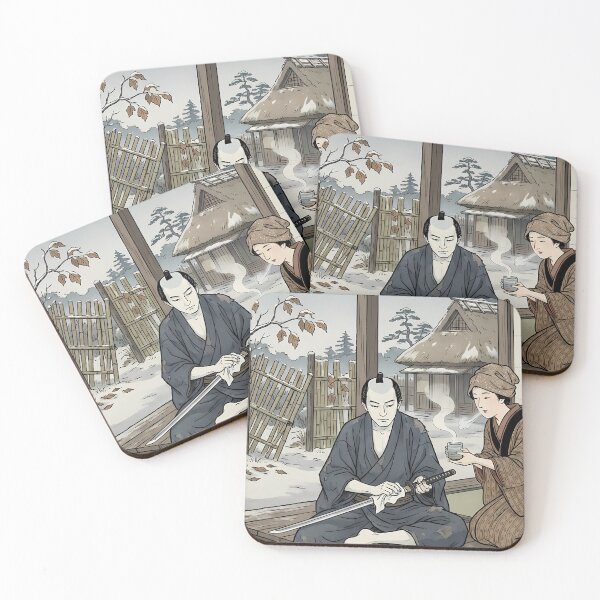 Item preview, Samurai Wiping Sword in Snowy Winter - Traditional Japanese Ukiyo-e Art designed and sold by TokyoUkiyoHouse.
