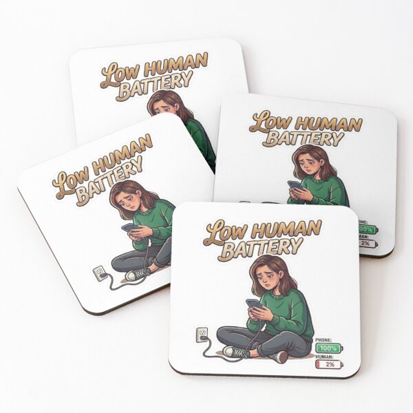 Item preview, Low Human Battery Tired Girl Phone Charging Illustration designed and sold by Northern Glow Art.