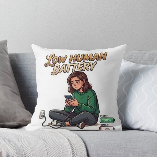 Item preview, Low Human Battery Tired Girl Phone Charging Illustration designed and sold by Northern Glow Art.