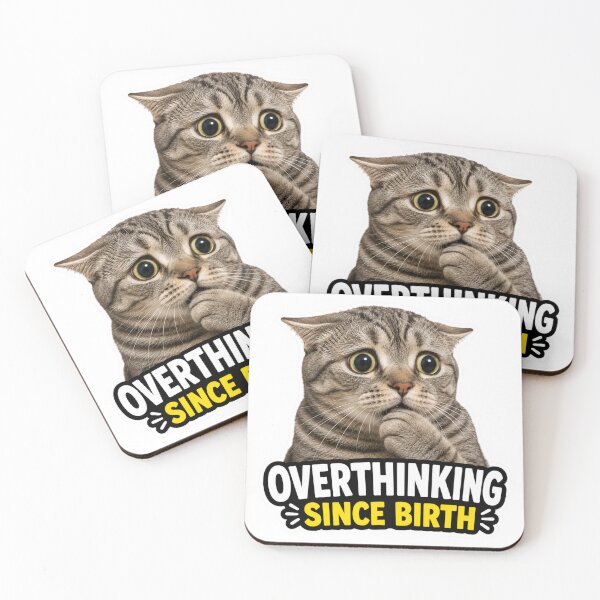 Item preview, Overthinking Since Birth Funny Anxious Cat Meme designed and sold by MoodyMeows.