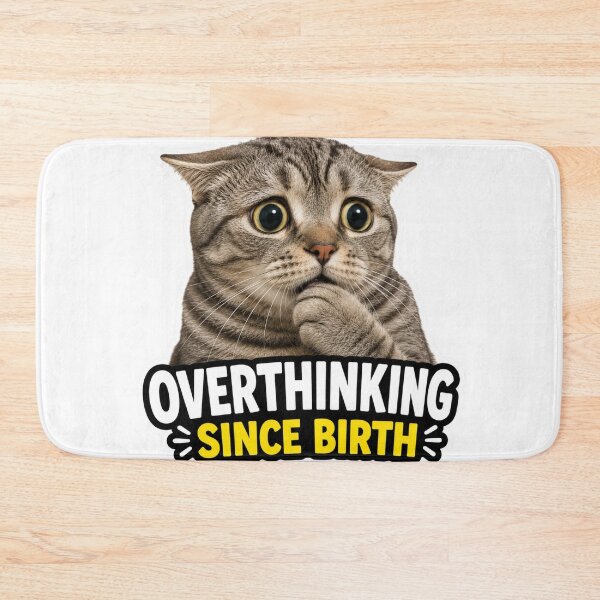 Item preview, Overthinking Since Birth Funny Anxious Cat Meme designed and sold by MoodyMeows.