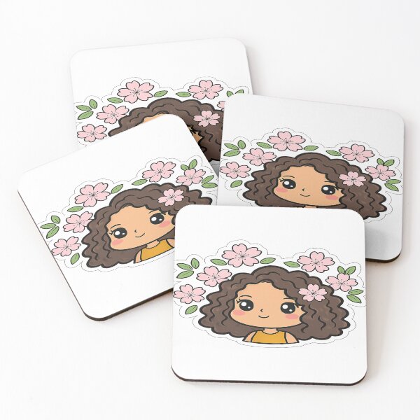 Item preview, Sweet Kawaii Curly Girl Surrounded by Pink Blossoms | Cute Floral Art designed and sold by FernandsOficial.