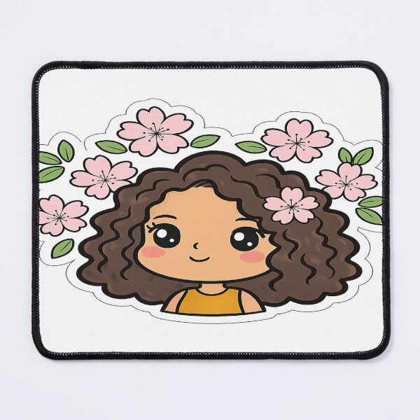 Item preview, Sweet Kawaii Curly Girl Surrounded by Pink Blossoms | Cute Floral Art designed and sold by FernandsOficial.