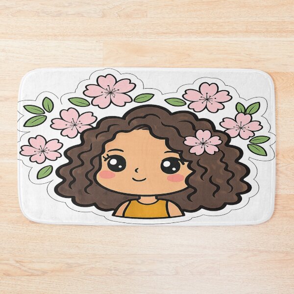 Item preview, Sweet Kawaii Curly Girl Surrounded by Pink Blossoms | Cute Floral Art designed and sold by FernandsOficial.