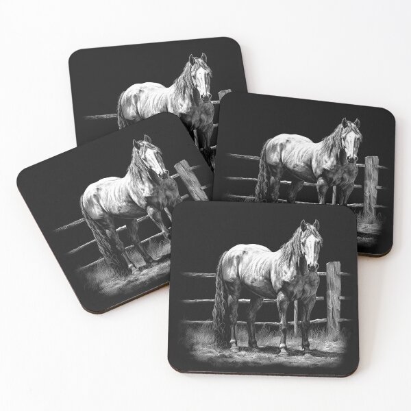 Item preview, Black and White Horse Fence Rustic Farm Art designed and sold by inkoutninja.