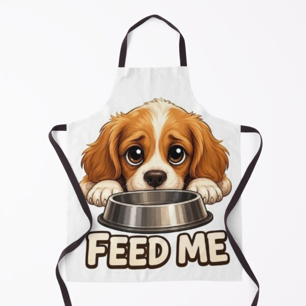 Item preview, Cute Cavalier King Charles Puppy Dog "Feed Me" Illustration designed and sold by Northern Glow Art.