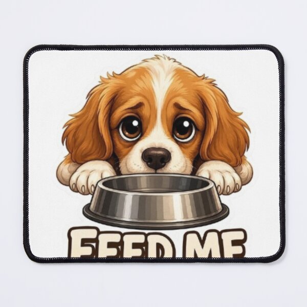 Item preview, Cute Cavalier King Charles Puppy Dog "Feed Me" Illustration designed and sold by Northern Glow Art.
