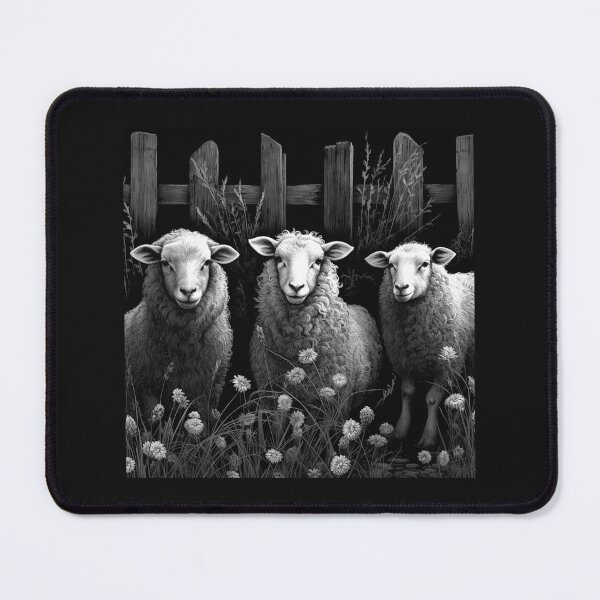 Item preview, Black and White Three Sheep Farmhouse Art designed and sold by inkoutninja.