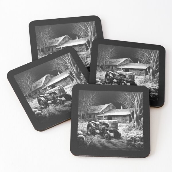 Item preview, Black and White Vintage Tractor Farmhouse Art designed and sold by inkoutninja.