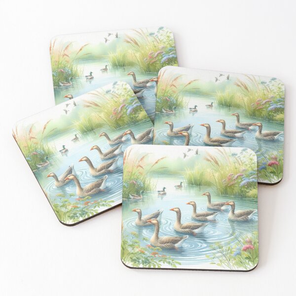 Item preview, Serene Geese on the Pond - Watercolor Landscape Art Print designed and sold by Pioneer Spirit Market.