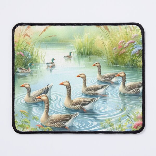 Item preview, Serene Geese on the Pond - Watercolor Landscape Art Print designed and sold by Pioneer Spirit Market.