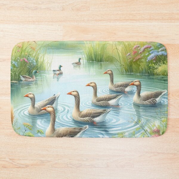Item preview, Serene Geese on the Pond - Watercolor Landscape Art Print designed and sold by Pioneer Spirit Market.