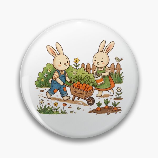Item preview, Cute Bunnies Gardening Carrot Harvest in Vegetable Patch Illustration designed and sold by TaiwanMemory.