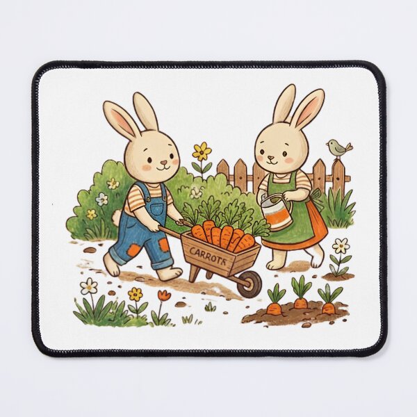 Item preview, Cute Bunnies Gardening Carrot Harvest in Vegetable Patch Illustration designed and sold by TaiwanMemory.