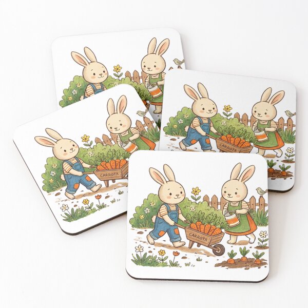 Item preview, Cute Bunnies Gardening Carrot Harvest in Vegetable Patch Illustration designed and sold by TaiwanMemory.