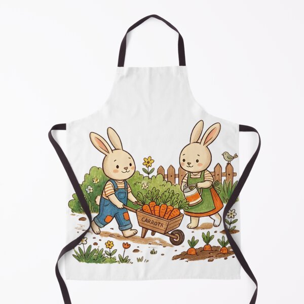 Item preview, Cute Bunnies Gardening Carrot Harvest in Vegetable Patch Illustration designed and sold by TaiwanMemory.