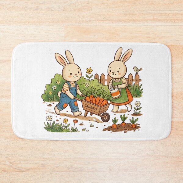 Item preview, Cute Bunnies Gardening Carrot Harvest in Vegetable Patch Illustration designed and sold by TaiwanMemory.