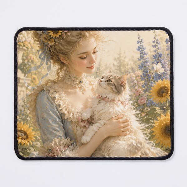 Item preview, Rococo Woman and Cat in a Sunflower Birthday Garden designed and sold by DeenaDee.