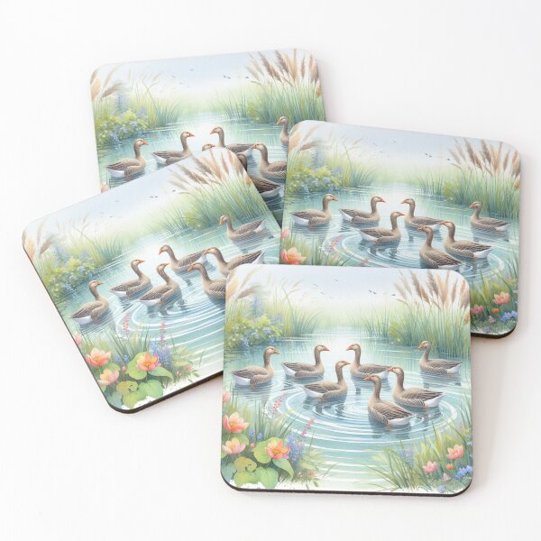 Item preview, Serene Flock of Geese on the Pond - Watercolor Landscape Art Print designed and sold by Pioneer Spirit Market.