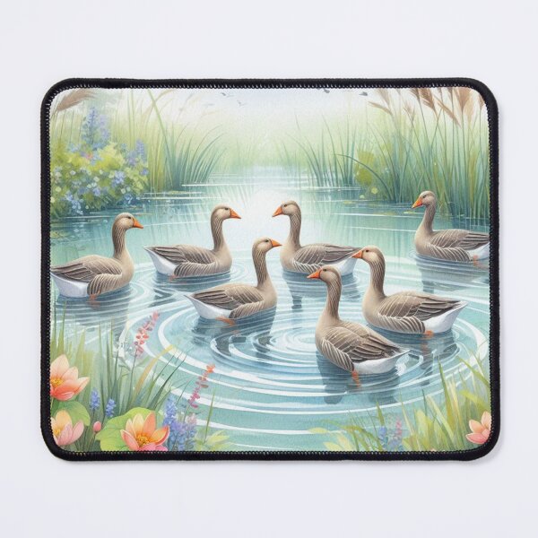 Item preview, Serene Flock of Geese on the Pond - Watercolor Landscape Art Print designed and sold by Pioneer Spirit Market.
