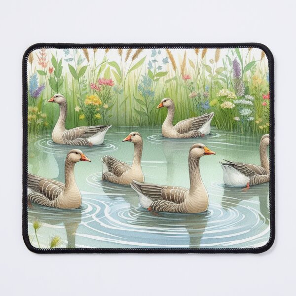 Item preview, Serene Flock of Geese in Wildflower Pond - Watercolor Art Print designed and sold by Pioneer Spirit Market.