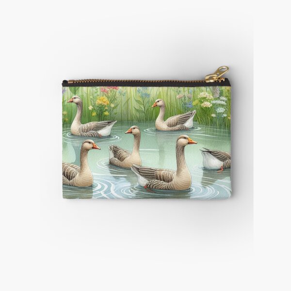 Item preview, Serene Flock of Geese in Wildflower Pond - Watercolor Art Print designed and sold by Pioneer Spirit Market.