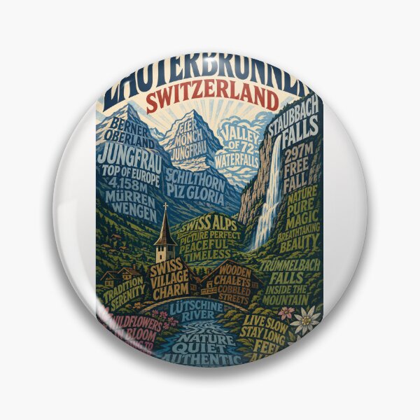 Item preview, Lauterbrunnen Switzerland Staubbach Falls and Jungfrau Alpine Valley designed and sold by Places On Earth.