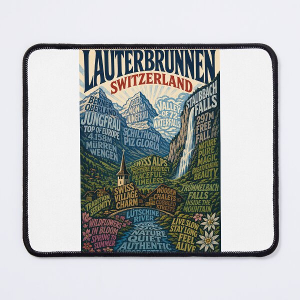 Item preview, Lauterbrunnen Switzerland Staubbach Falls and Jungfrau Alpine Valley designed and sold by Places On Earth.