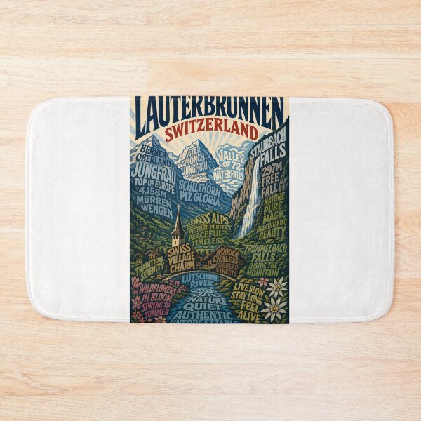 Item preview, Lauterbrunnen Switzerland Staubbach Falls and Jungfrau Alpine Valley designed and sold by Places On Earth.
