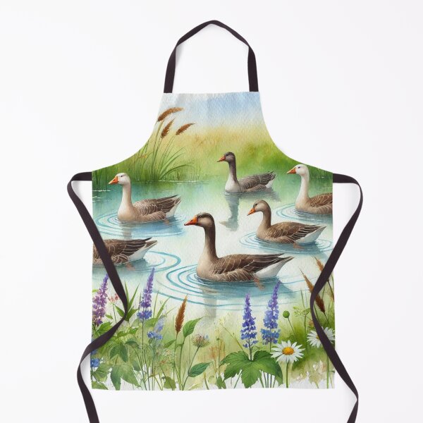 Item preview, Peaceful Geese in Blooming Pond - Watercolor Art Print designed and sold by Pioneer Spirit Market.