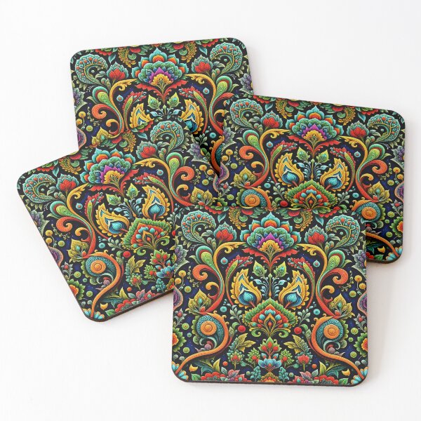 Item preview, Jewel Tone Folk Art Floral Pattern  designed and sold by Beyond The Canvas.