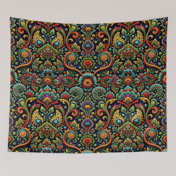 Item preview, Jewel Tone Folk Art Floral Pattern  designed and sold by Beyond The Canvas.