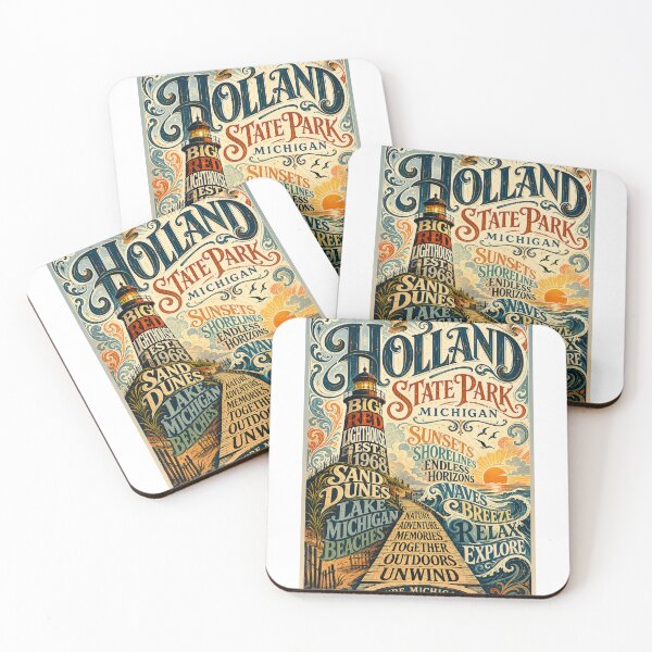 Item preview, Holland State Park Michigan Big Red Lighthouse and Lake Michigan Shores designed and sold by Aryabek.