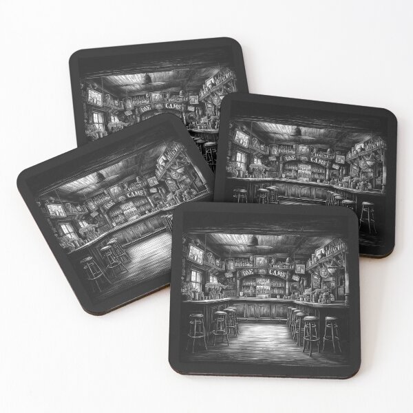 Item preview, Black and White Vintage Bar Pub Interior Art designed and sold by inkoutninja.