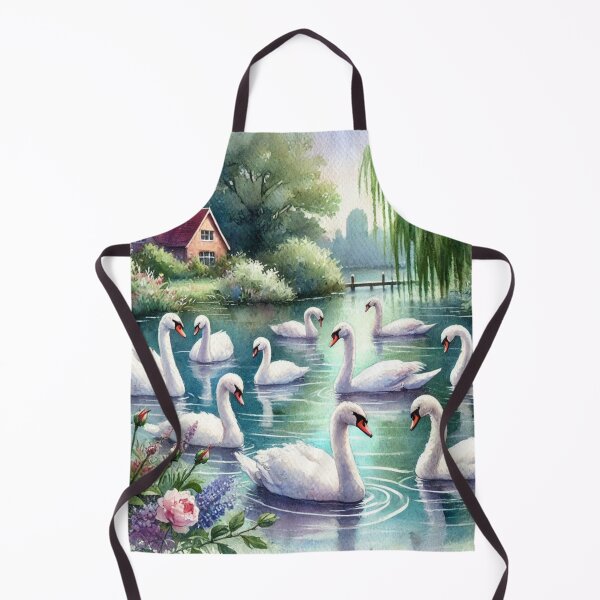 Item preview, Tranquil Flock of Swans in Cottage Pond - Watercolor Art Print designed and sold by Pioneer Spirit Market.