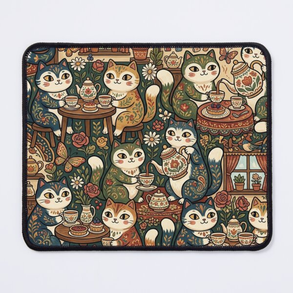 Item preview, Cute Cats Tea Party Vintage Pattern designed and sold by Iampoji.