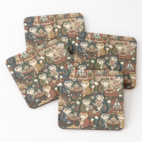 Item preview, Cute Cats Tea Party Vintage Pattern designed and sold by Iampoji.