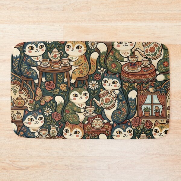 Item preview, Cute Cats Tea Party Vintage Pattern designed and sold by Iampoji.