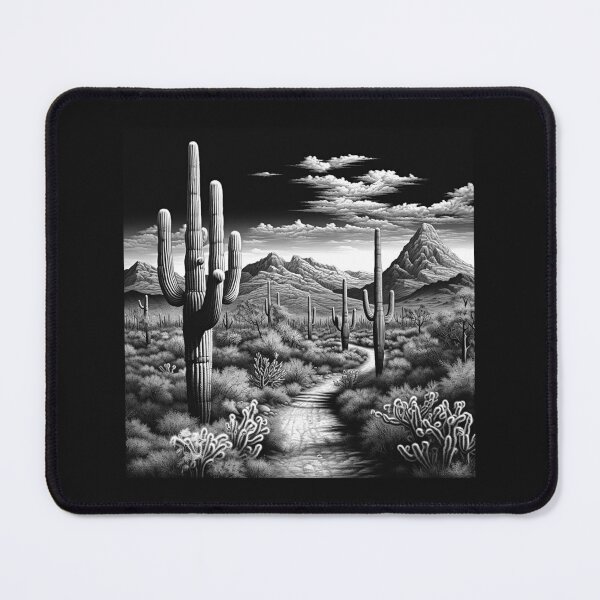 Item preview, Black and White Desert Cactus Landscape Art designed and sold by inkoutninja.