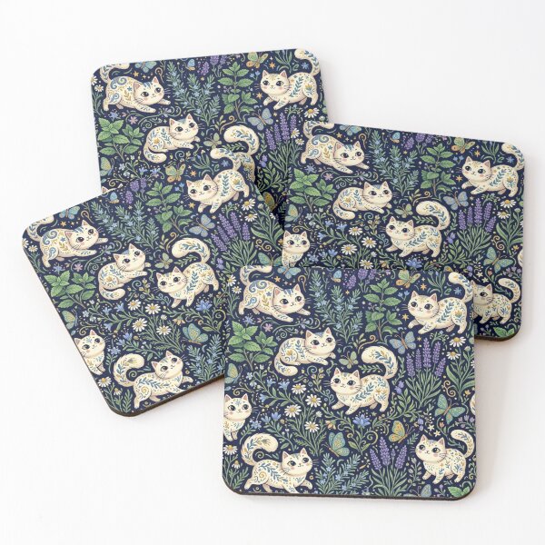 Item preview, Cute Cats in Floral Garden Pattern designed and sold by Iampoji.