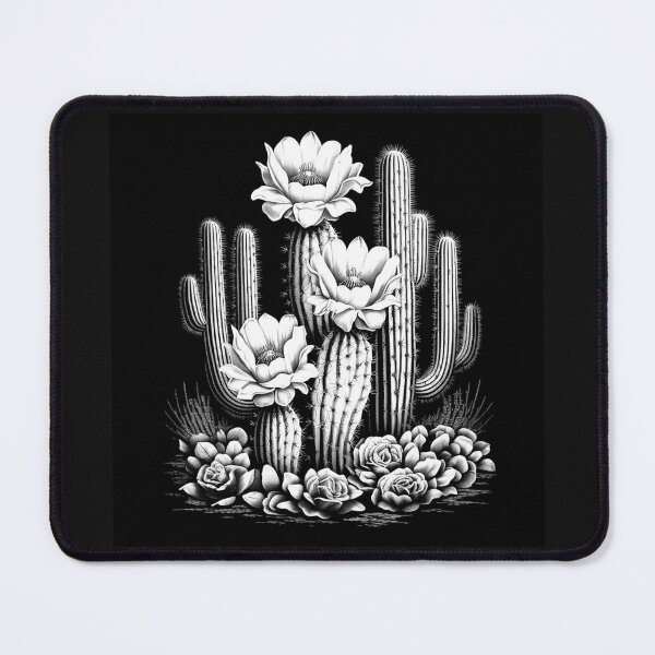 Item preview, Black and White Blooming Cactus Succulent Art designed and sold by inkoutninja.