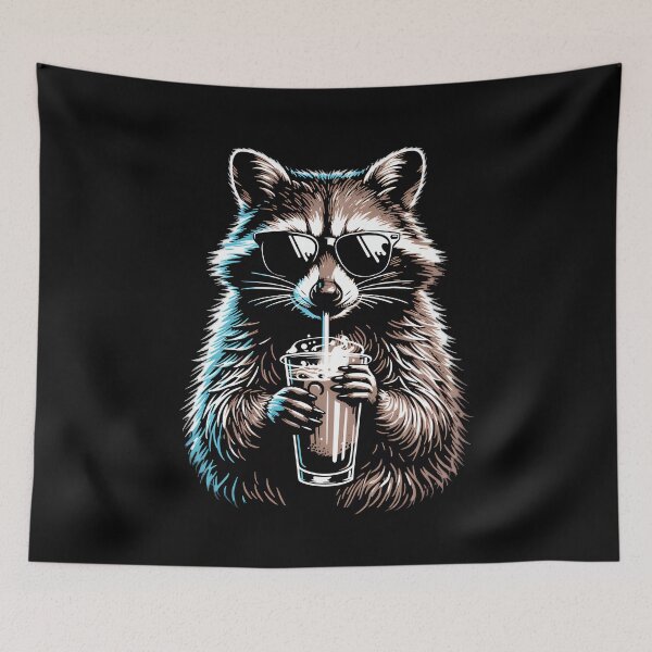Item preview, Cool Raccoon Drinking Iced Coffee designed and sold by Lostinwaktu.