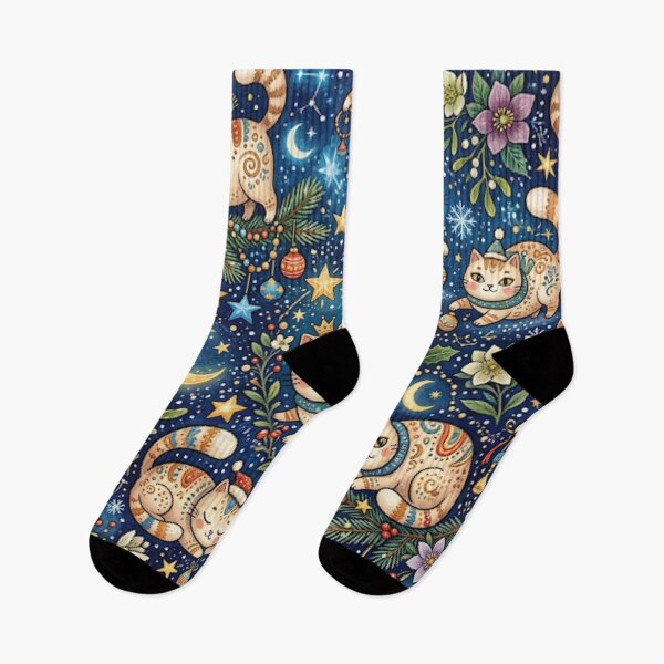 Item preview, Festive Cats in Starry Winter Night designed and sold by Iampoji.