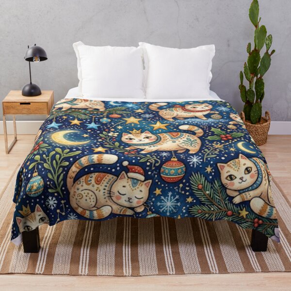 Item preview, Festive Cats in Starry Winter Night designed and sold by Iampoji.