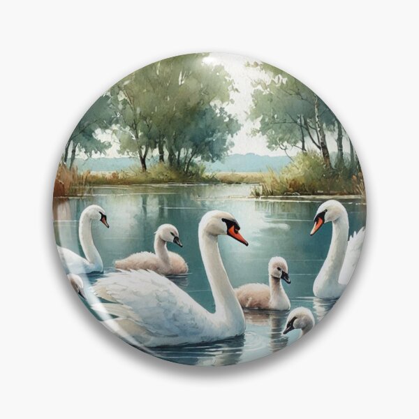 Item preview, Serene Swan Family in Peaceful Pond - Watercolor Art Print designed and sold by Pioneer Spirit Market.