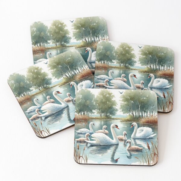 Item preview, Serene Swan Family in Peaceful Pond - Watercolor Art Print designed and sold by Pioneer Spirit Market.