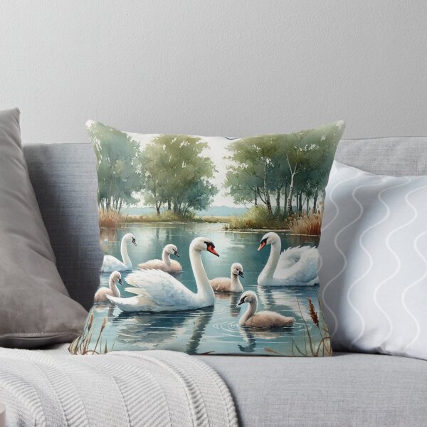 Item preview, Serene Swan Family in Peaceful Pond - Watercolor Art Print designed and sold by Pioneer Spirit Market.